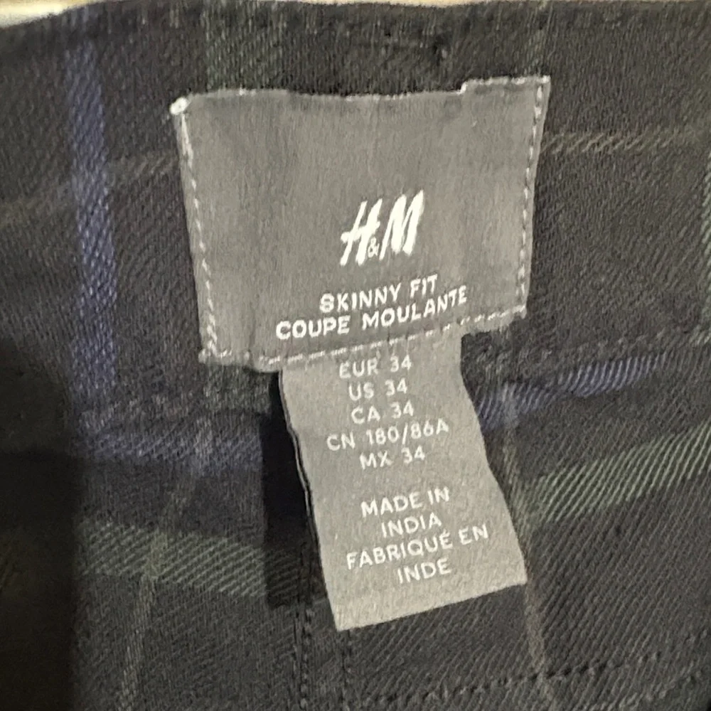 H&M green black watch plaid Trousers pants 34 skinny fit punk goth business - Picture 4 of 6